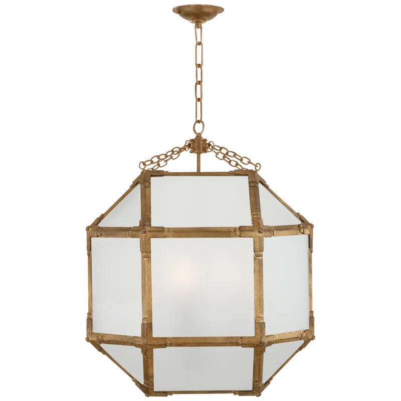 Morris 26'' Gilded Iron Medium Lantern with Frosted Glass