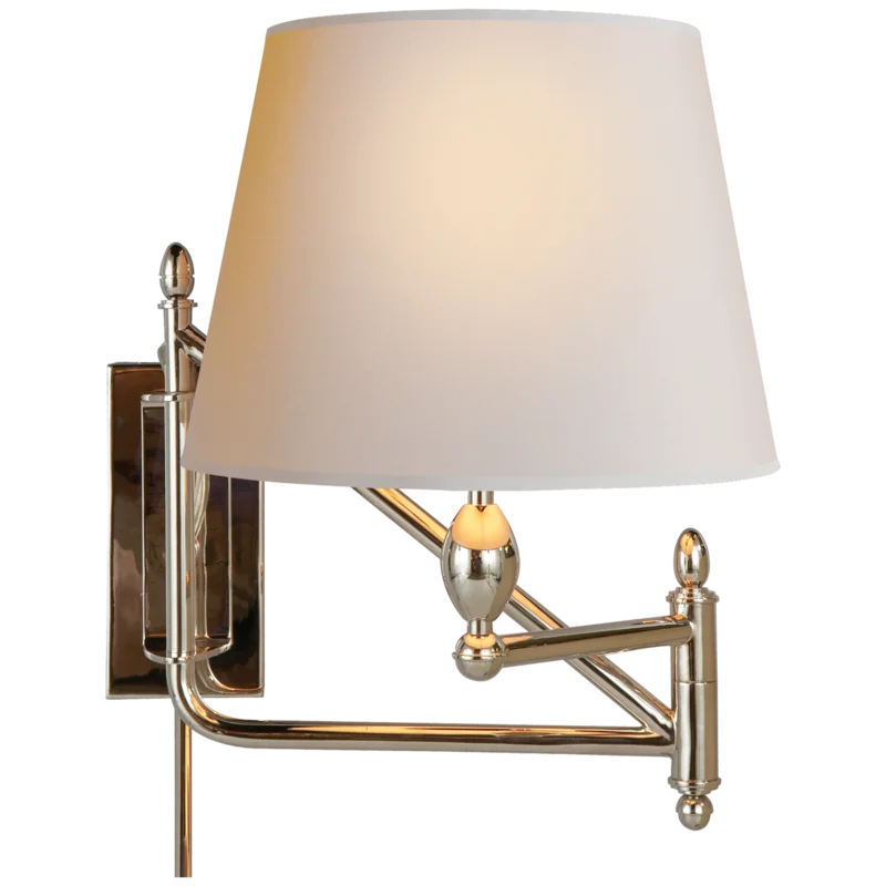 Polished Nickel Swing Arm Wall Light with Paper Shade