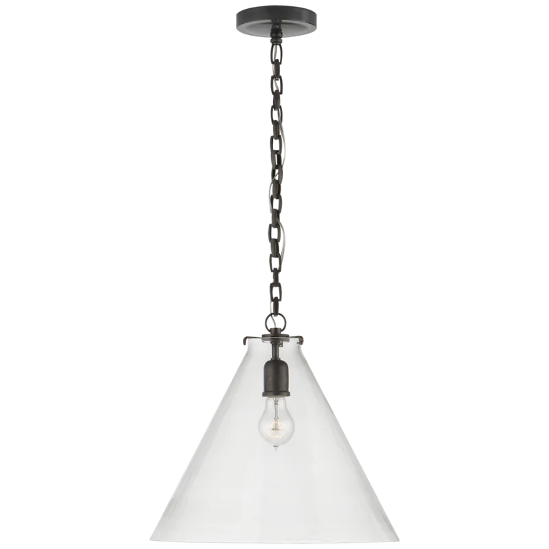 Katie Conical 14.75" Bronze Pendant with Clear Glass Shade