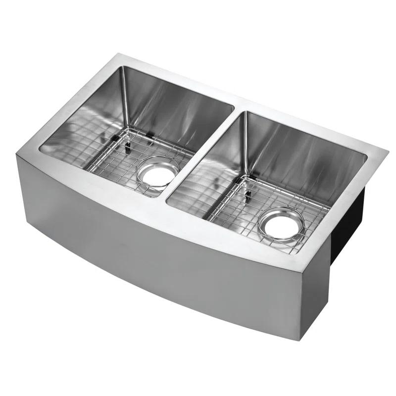 Belleville 33'' L Farmhouse / Apron Double Bowl Stainless Steel Kitchen Sink