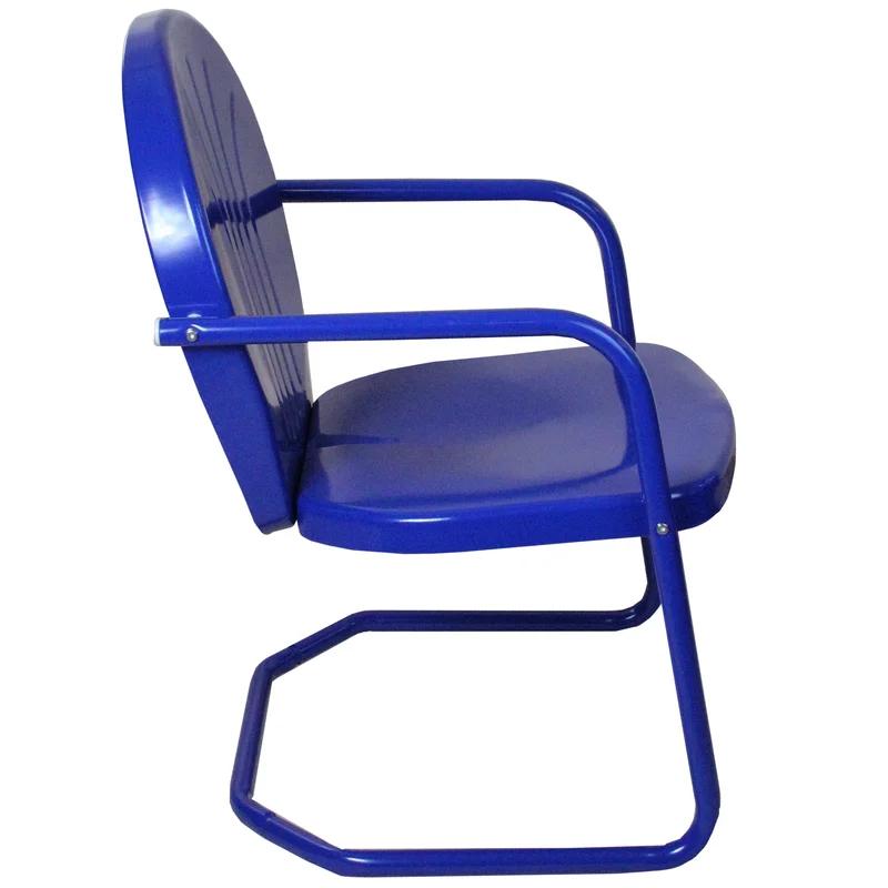 Retro Blue Steel Armchair for Outdoor Dining, 34-Inch