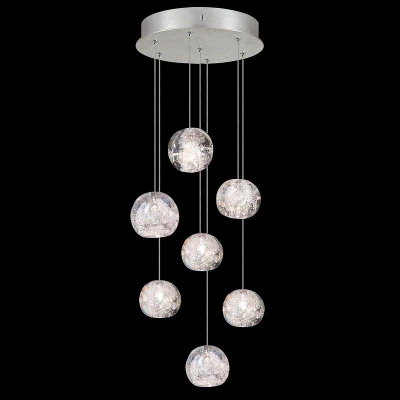 Silver Glass 14" Round Pendant with LED Bulbs