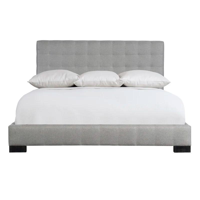 Transitional Queen Upholstered Bed with Tufted Steel Gray Panels