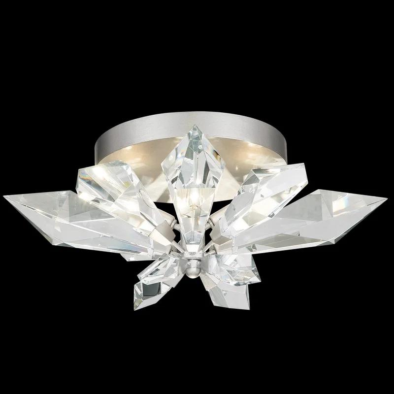 Majestic Forest Silver Leaf 4-Light Flush Mount with Faceted Crystal Leaves