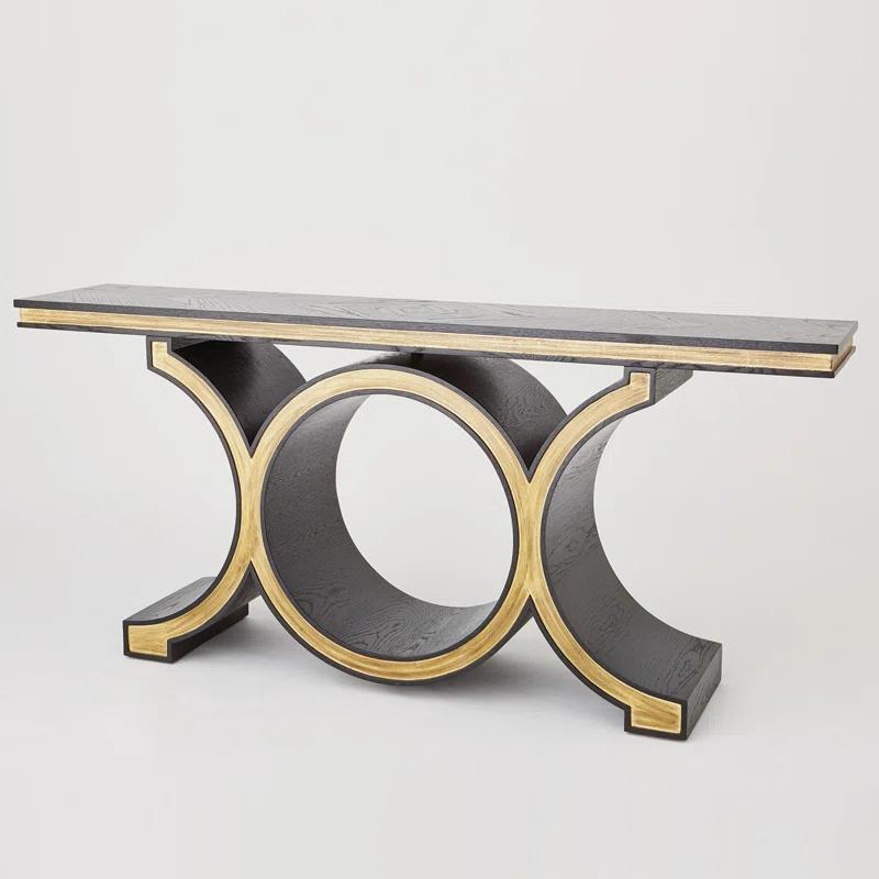 Satin Black & Gold Leaf Solid Poplar/Oak Console Table