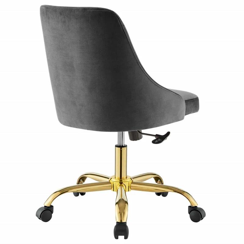 Gold Gray Velvet Swivel Task Chair with Metal Accents
