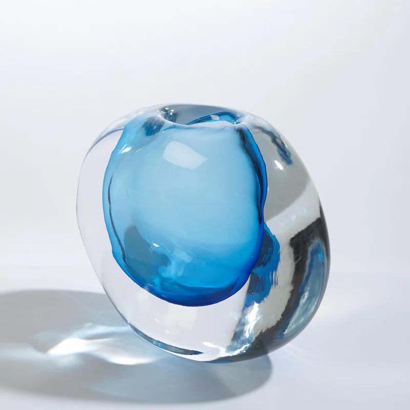 Global Views Offset Round Vase-Light Blue
