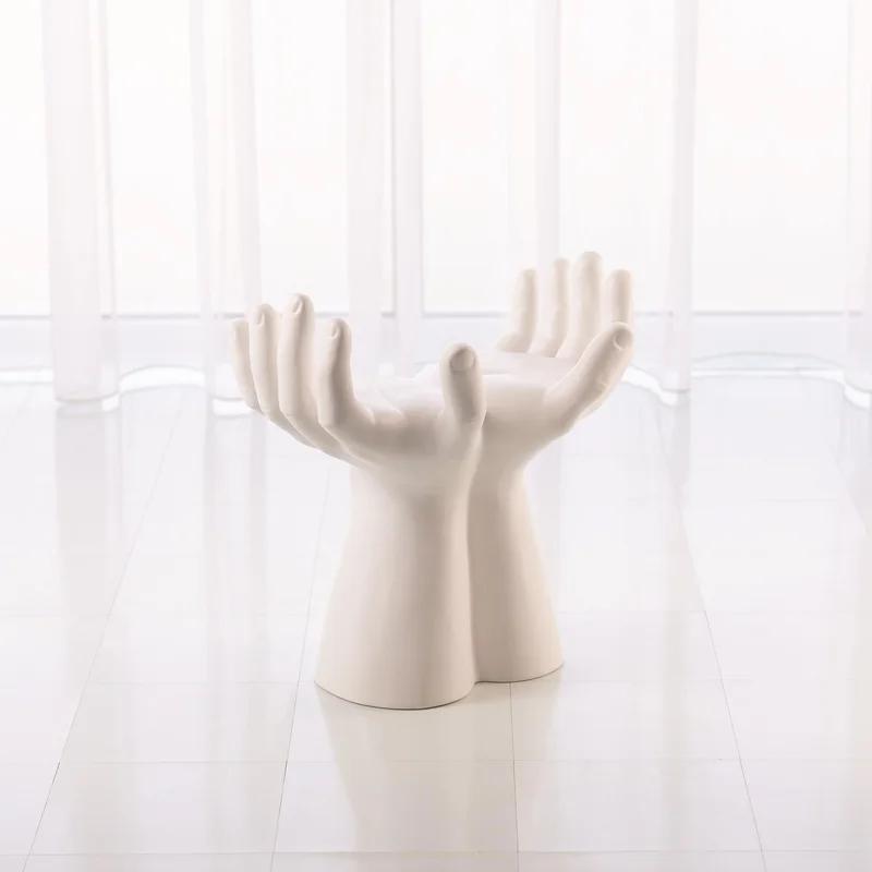 Matte White Ceramic Hands Sculpted Stool - Made in Italy