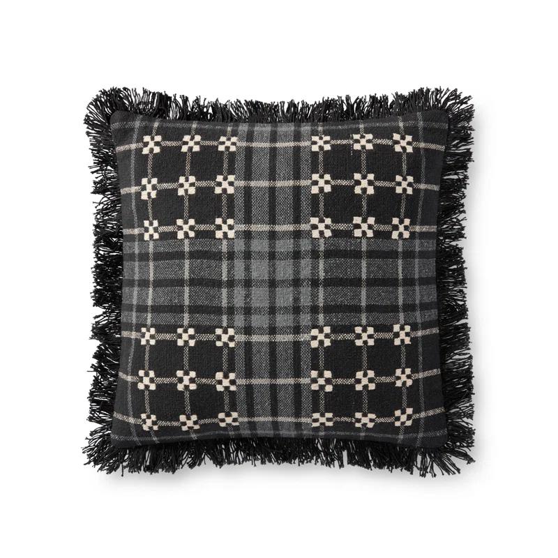 Classic Black and Grey Plaid 18" Cotton Pillow Cover