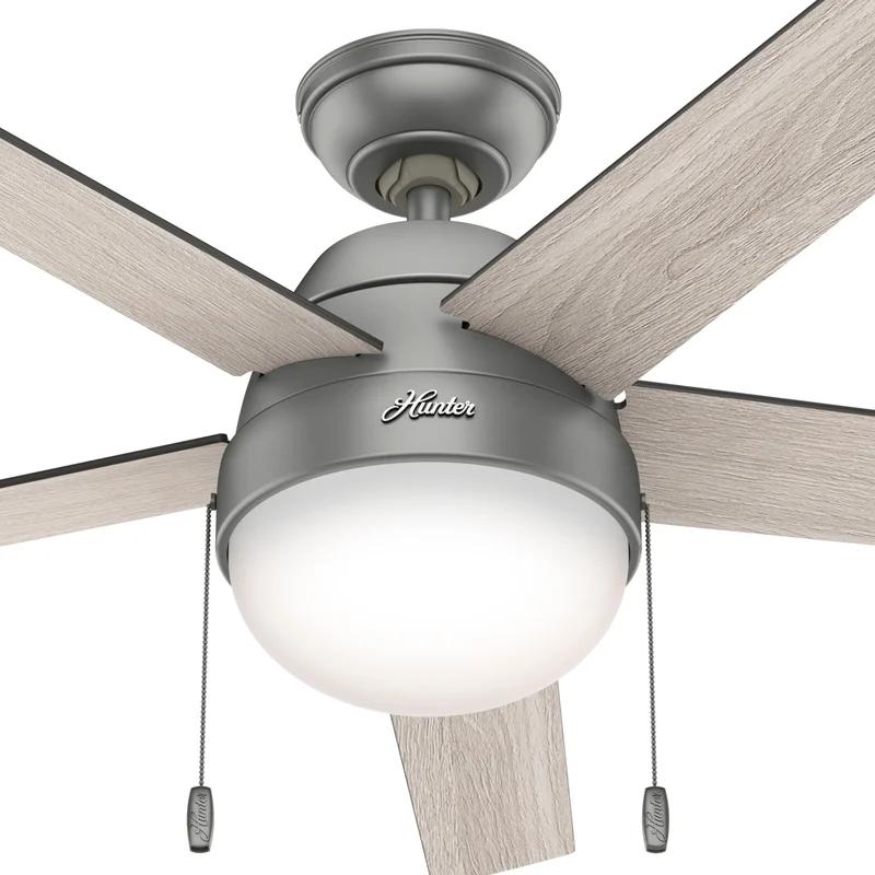 Anslee 52" Matte Silver Low Profile Ceiling Fan with LED Light