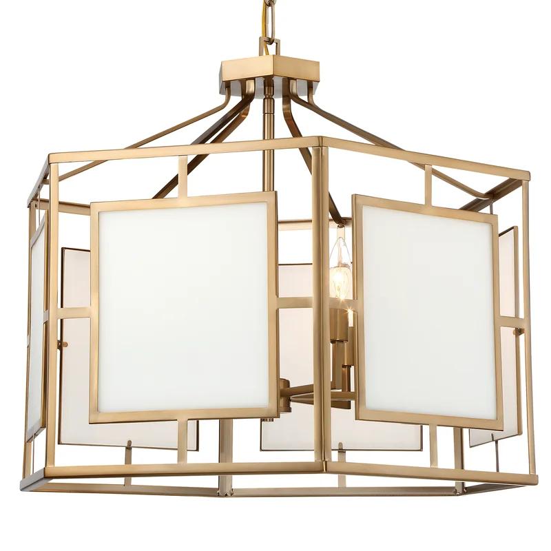 Vibrant Gold 6-Light Drum Chandelier with Glass Panels