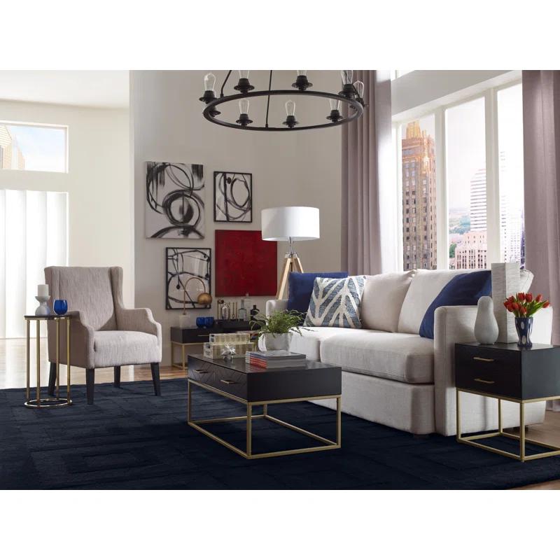 Tommy Hilfiger Tommy Hilfiger Ellias Modern TV Console Stand with 1 Drawer, Glossy Black Top, Golden Metal Frame