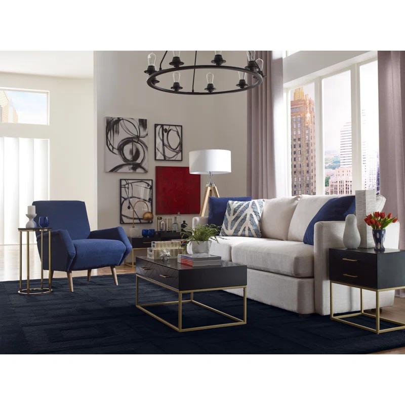 Tommy Hilfiger Tommy Hilfiger Ellias Modern TV Console Stand with 1 Drawer, Glossy Black Top, Golden Metal Frame