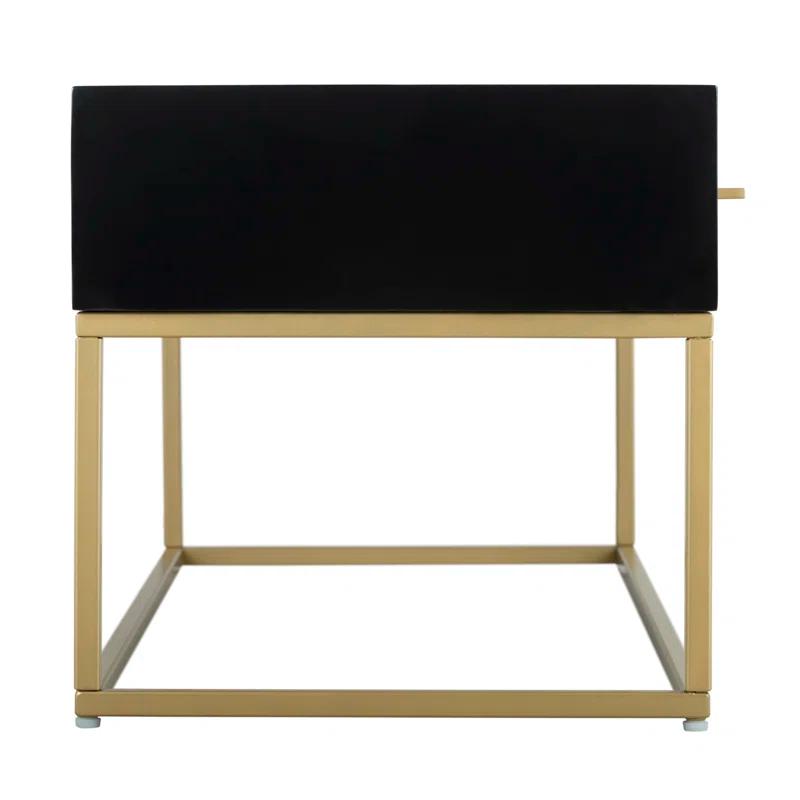 Tommy Hilfiger Tommy Hilfiger Ellias Modern TV Console Stand with 1 Drawer, Glossy Black Top, Golden Metal Frame