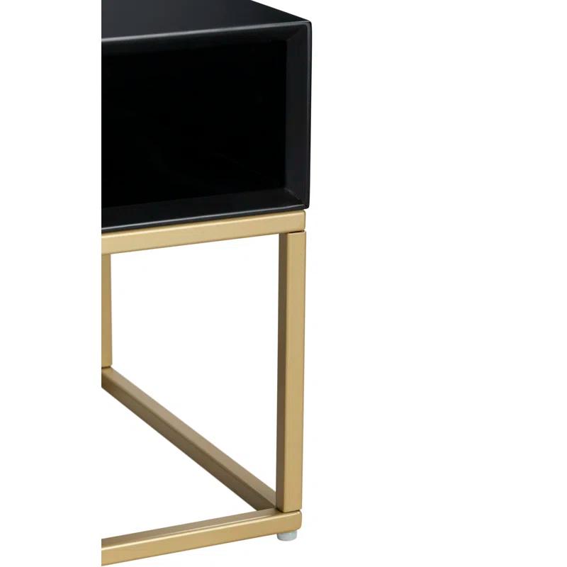 Tommy Hilfiger Tommy Hilfiger Ellias Modern TV Console Stand with 1 Drawer, Glossy Black Top, Golden Metal Frame