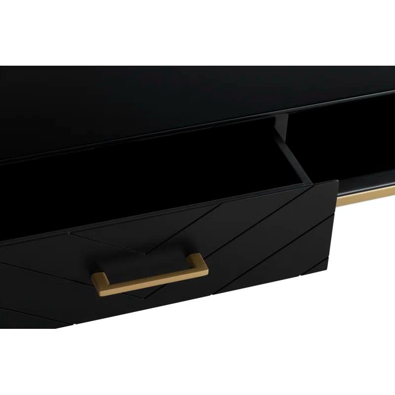 Tommy Hilfiger Tommy Hilfiger Ellias Modern TV Console Stand with 1 Drawer, Glossy Black Top, Golden Metal Frame