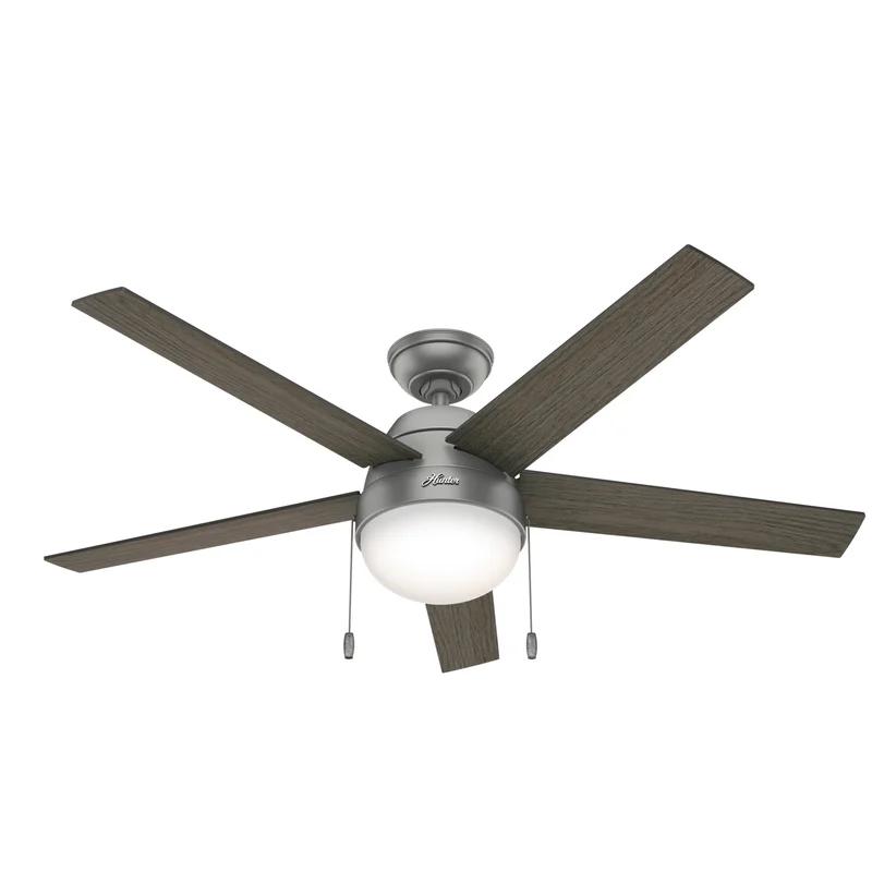 Anslee 52" Matte Silver Low Profile Ceiling Fan with LED Light
