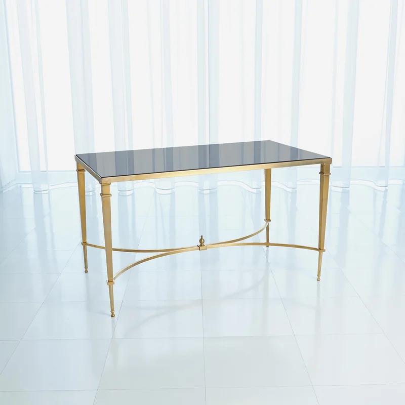 Elegant French Modern Square Leg Brass Cocktail Table with Black Granite Top
