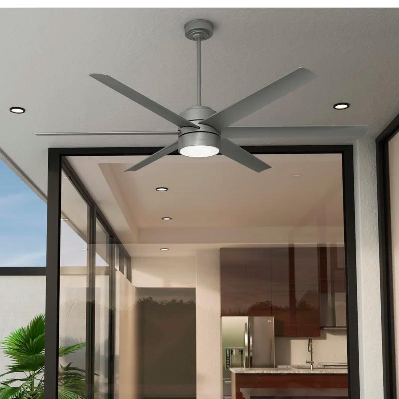 Solaria 72" Matte Silver Outdoor Ceiling Fan with LED Light and Remote