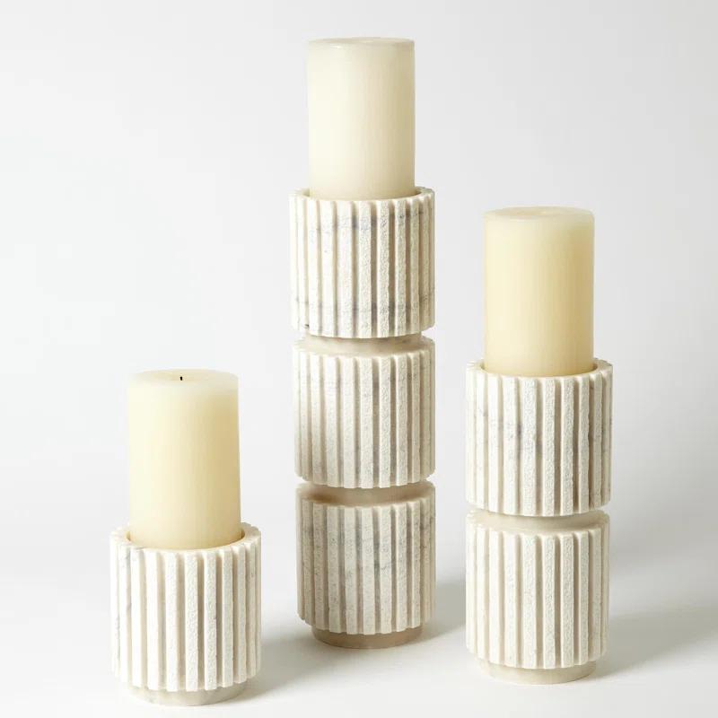 Channel Pillar Holder-White Marble-Lg