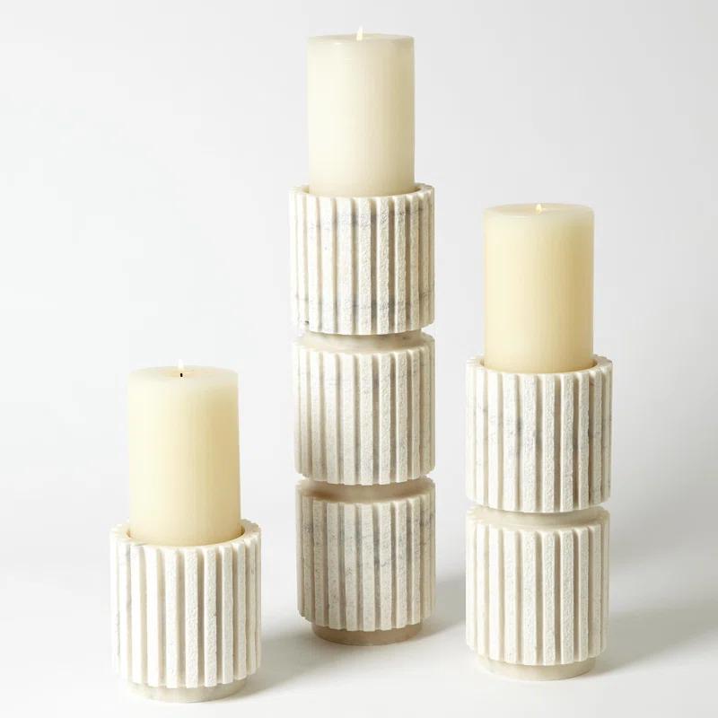Channel Pillar Holder-White Marble-Med