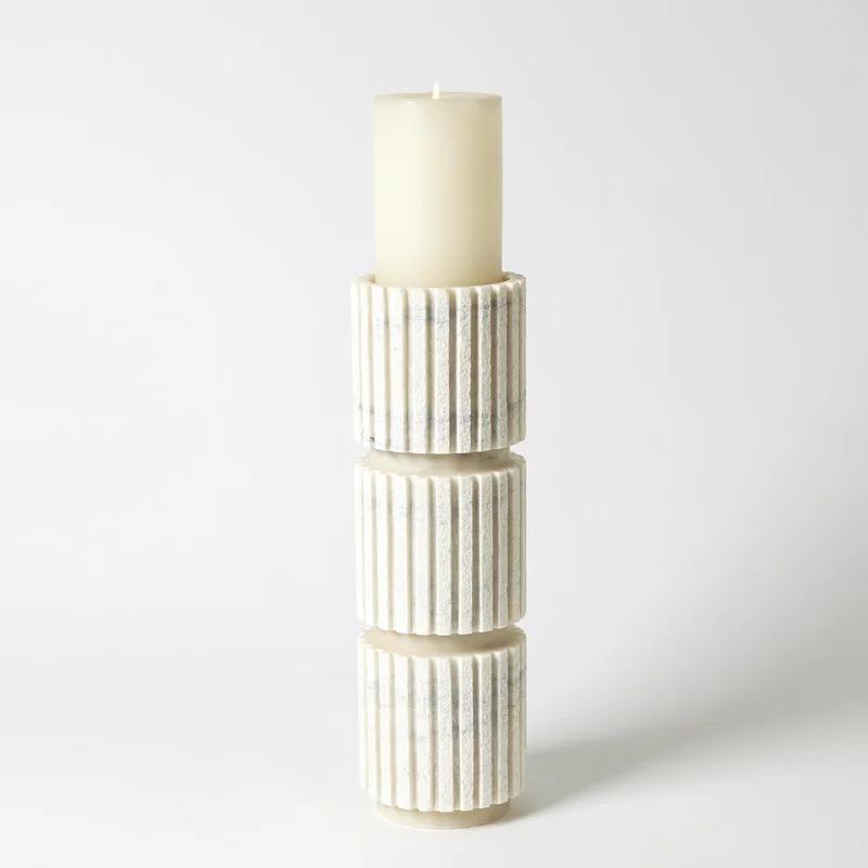 Large Hand-Carved White Marble Pillar Candle Holder