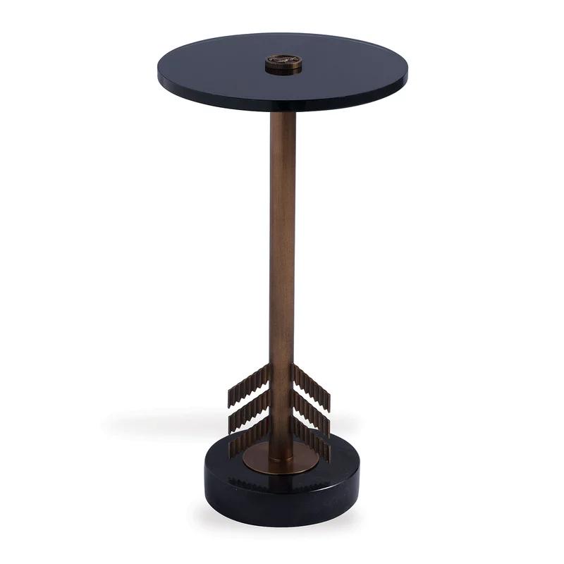Franco Round Black Glass Top Metal End Table
