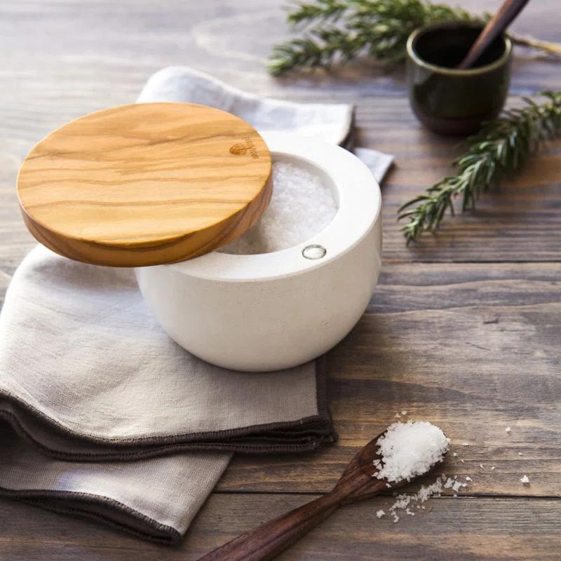 Berard France Olive Wood & Concrete Salt Keeper Box