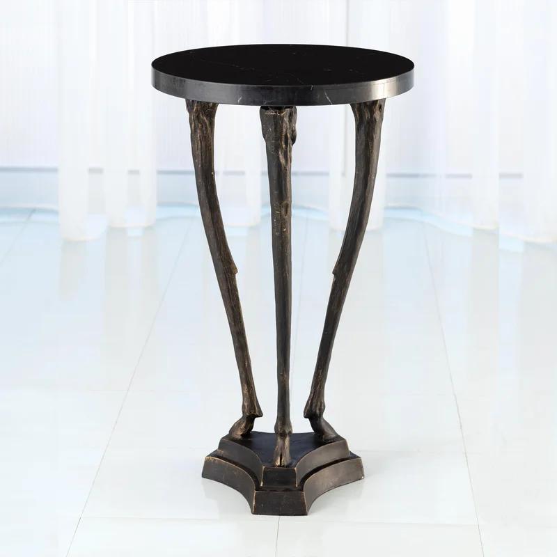 Elegant Bronze and Black Marble Round Side Table, 27.75"