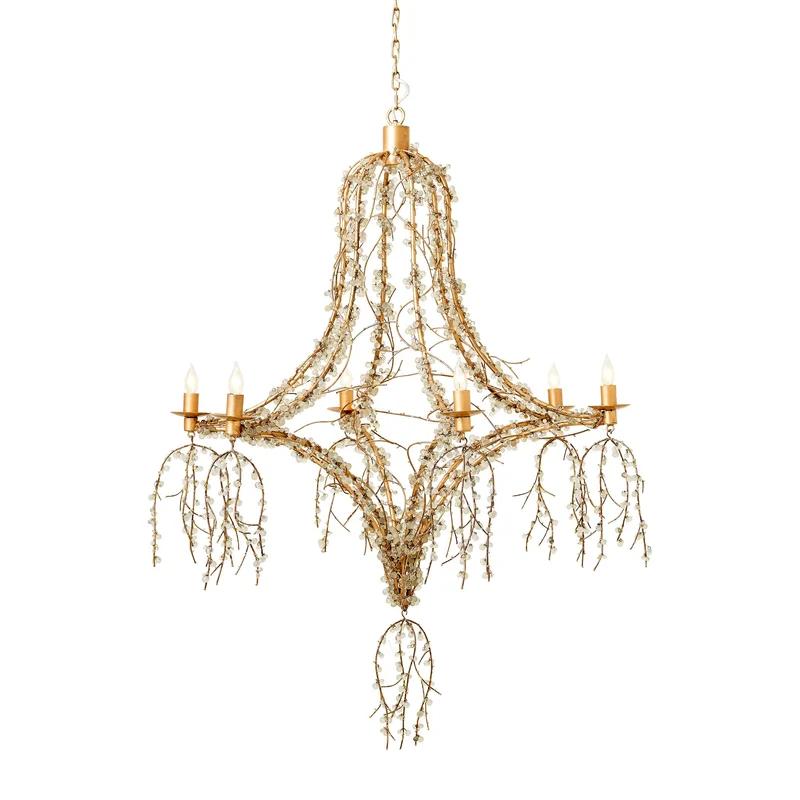 Antique Gold Handcrafted Glass Bead 6-Light Chandelier