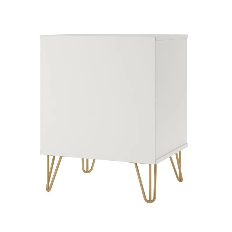 Finley Mid-Century Modern White and Gold 1-Drawer Nightstand