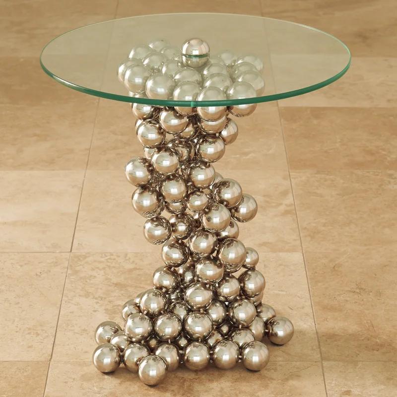 Sphere Nickel Finish Metal & Glass Round Table