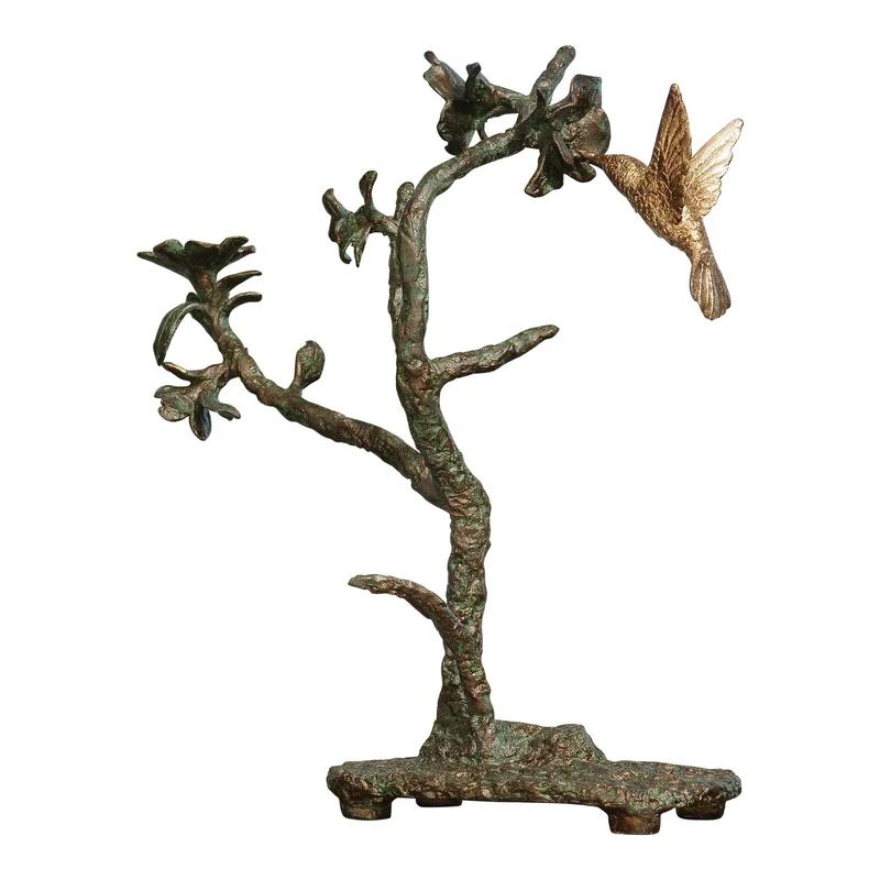 Whimsical Verdi Green and Brass Hummingbird Sculpture