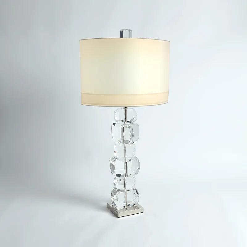 Tall White Crystal Table Lamp with Silk Shade