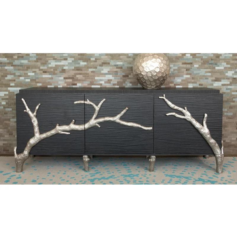 Branch Media Cabinet with Adjustable Shelving in Black Distressed Mango Wood