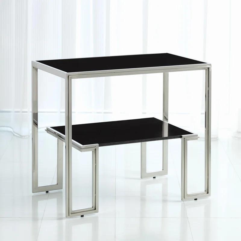 Modern Elegance 28" Stainless Steel and Stone Rectangular End Table