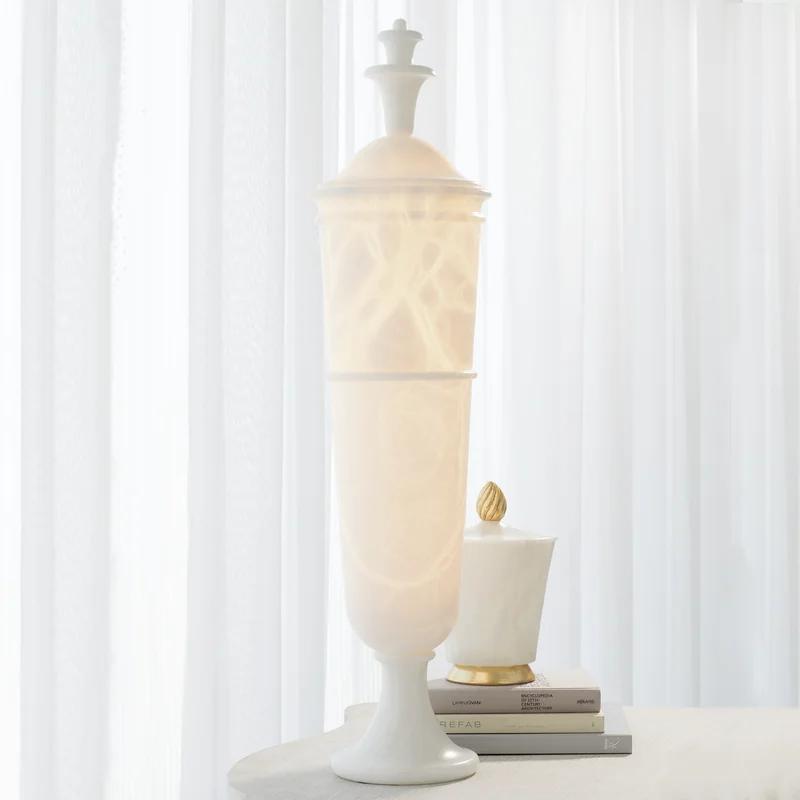 Cycladic Alabaster White LED Touch Table Lamp with Glass Shade