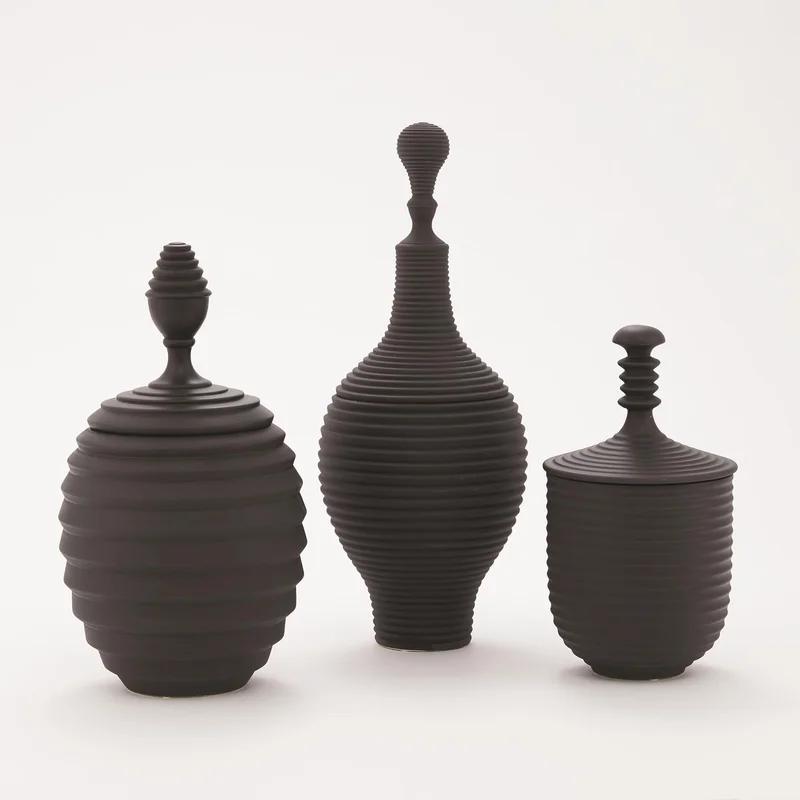 Orion Matte Black Textured Decorative Jar