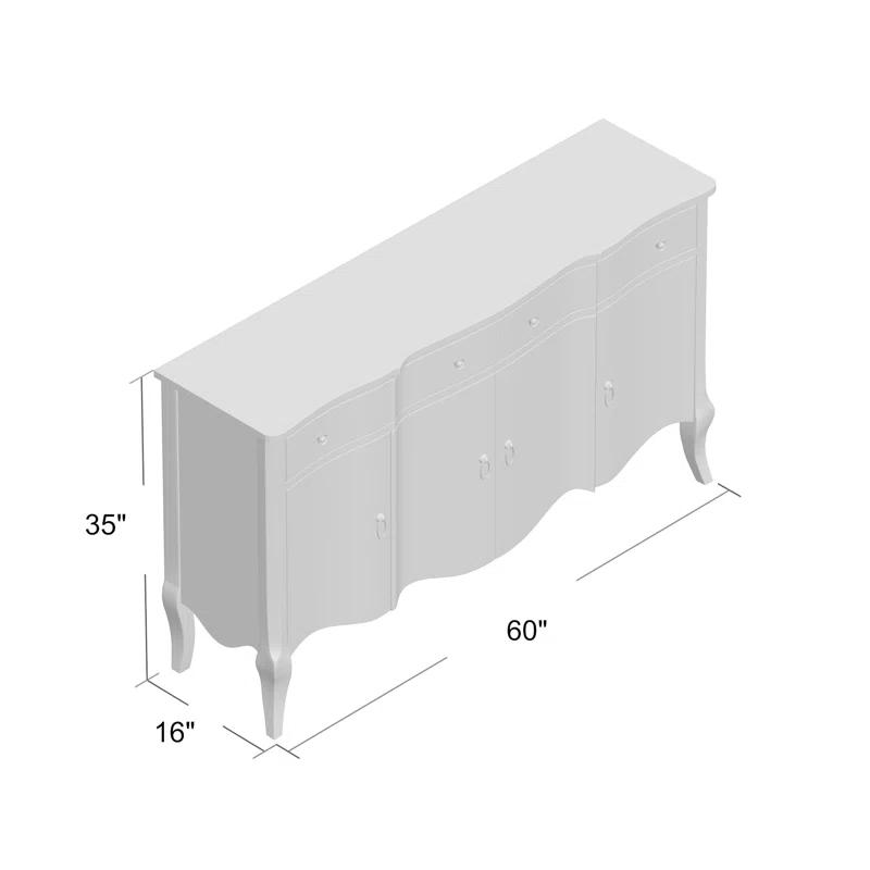 Transitional Gray Distressed 60'' Credenza with Cabriole Legs