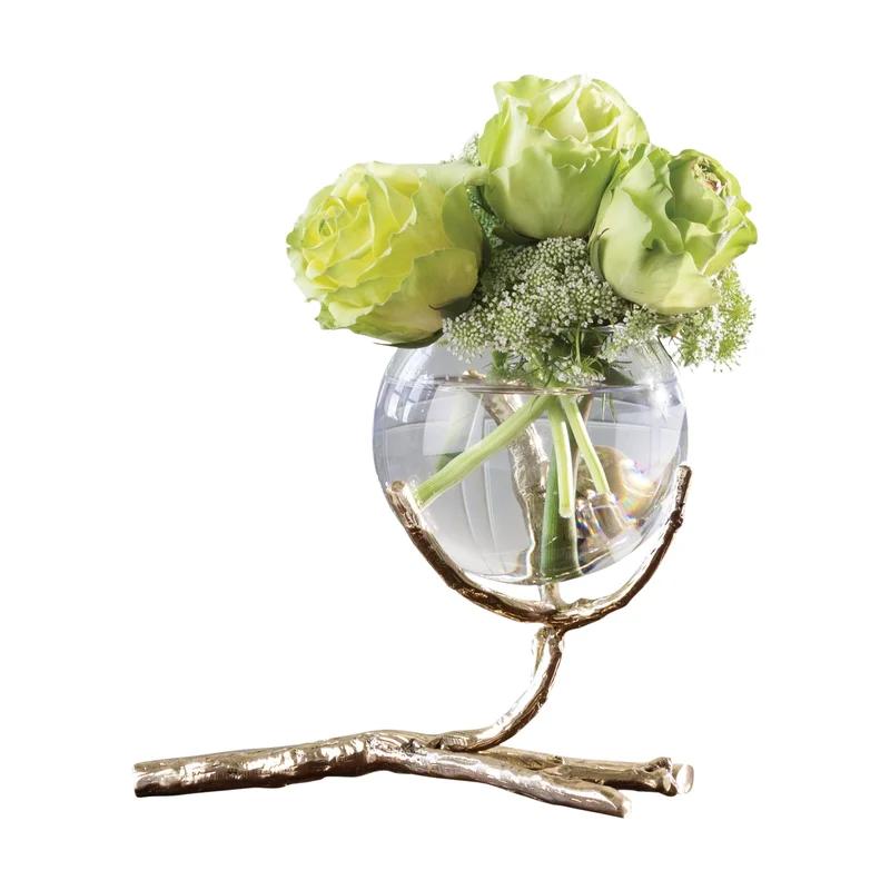 Twist and Turn Brass Silver Bud Vase with Glass Bulb