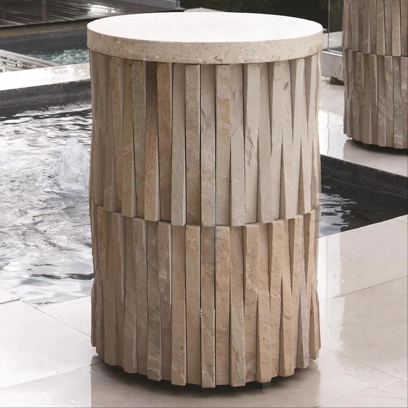 Desert Stone and Metal Round Side Table with Removable Terrazzo Top