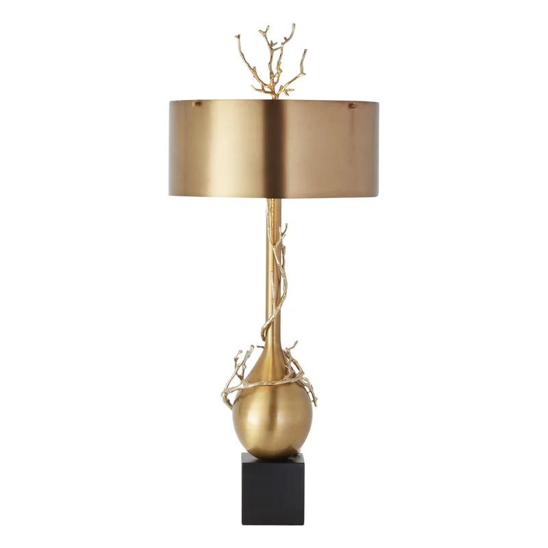 Artful Modern Brass-Finished Steel Table Lamp with Twig Design