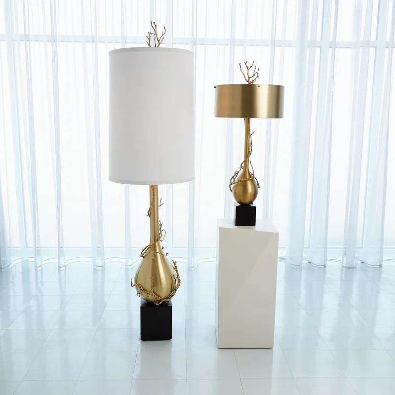 Artful Modern Brass-Finished Steel Table Lamp with Twig Design