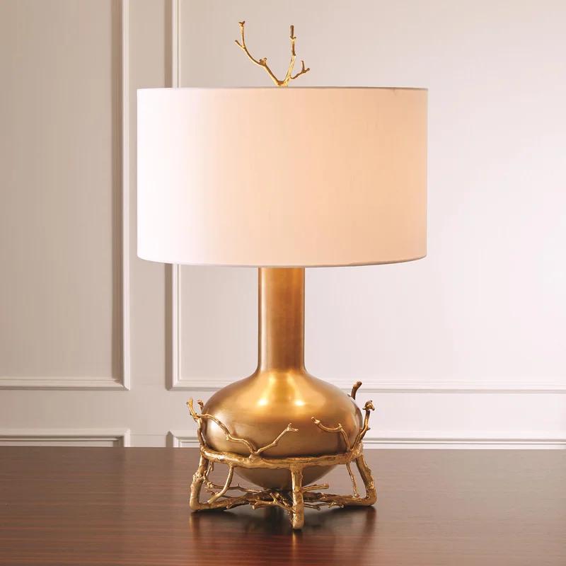Elegant Brass Twig-Inspired 2-Light Table Lamp with Creme Silk Shade