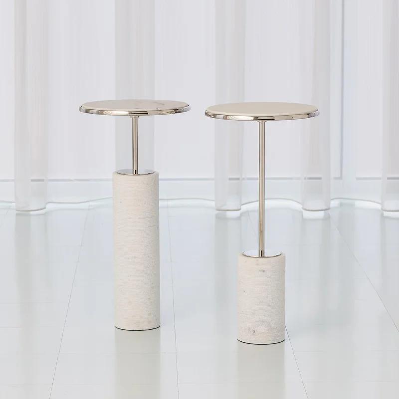Global Views Round Stone and Metal Table with Nickel Finish