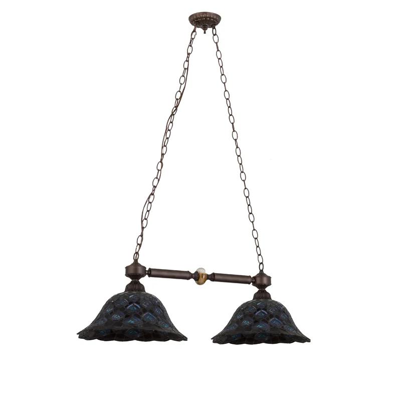 Elegant Bronze 2-Light Island Pendant with Artistic Glass Shade