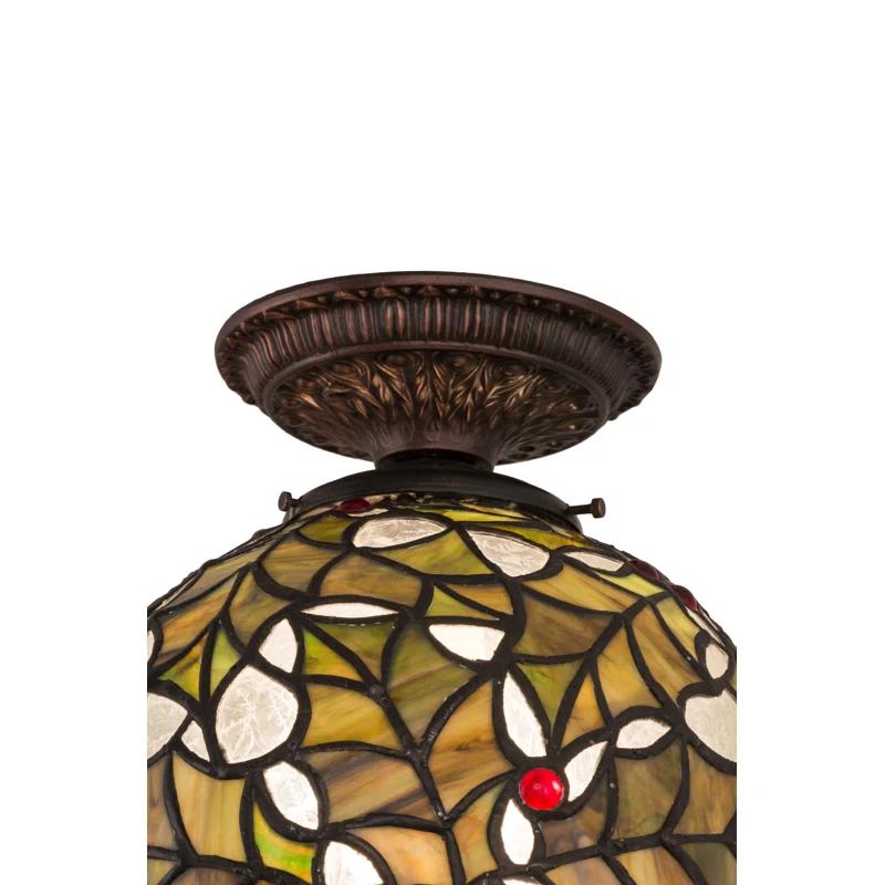 Meyda Tiffany 81754 Holly Ball 1 Light 9" Wide Flush Mount Ceiling Fixture - Brass