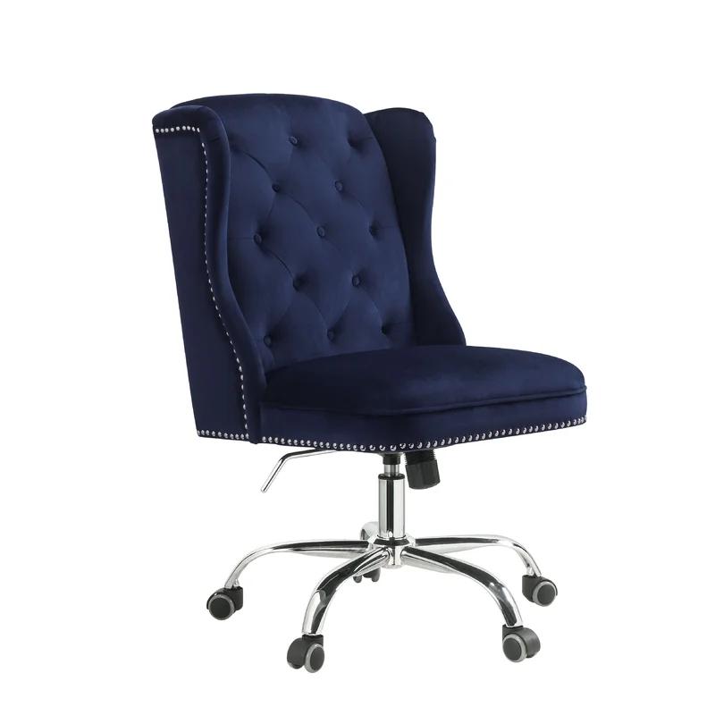 Midnight Blue Velvet Swivel Office Chair with Metal Base