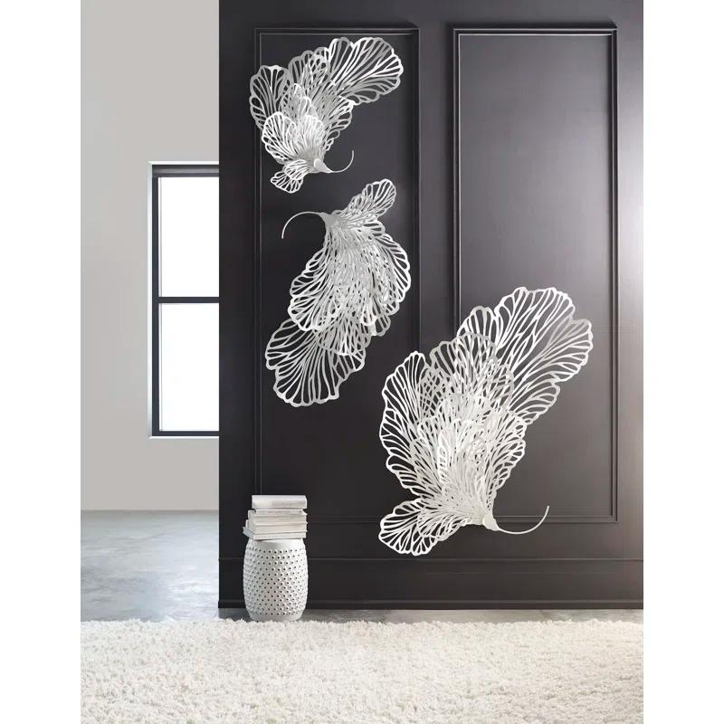 White Powder-Coated Metal Butterfly Wall Sculpture