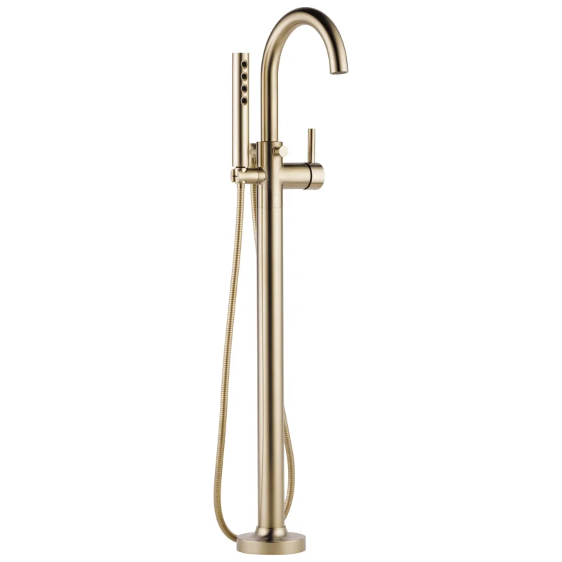 Sleek Modern 40'' Black Brass Floor Mounted Tub Filler with Handshower